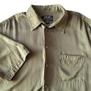 Murano Men's  XL 100% Silk Short Sleeve Button Down Casual Shirt Green